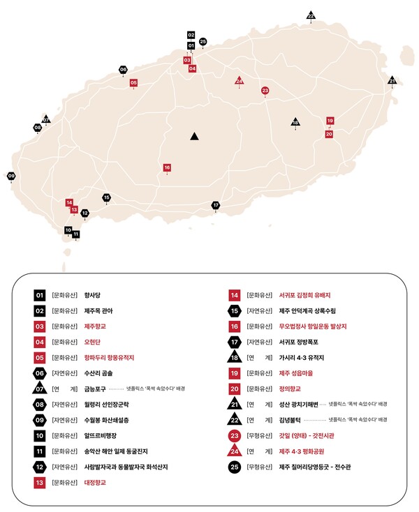 제주 국가유산 방문의 해 시즌 1'의 25개 스팟.